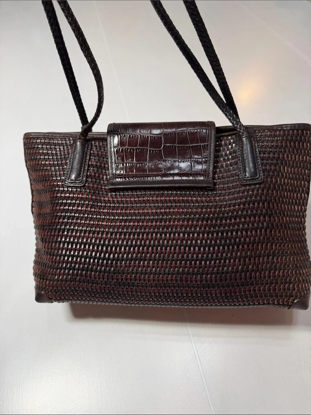 Brighton Woven Leather Shoulder Bag - Dark Brown